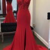 Homrain Beaded Mermaid Prom Dress With Appliques | Red Prom Dresses