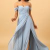 Homrain Off Shoulder Chiffon Blue Bridesmaid Dress With Slit | Bridesmaid Dress Under 100