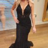 Homrain Deep V Neck Mermaid Long Prom Dress With Appliques | Black Prom Dresses