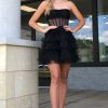 Homrain Glitter Corset Tiered A-Line Tulle Short Homecoming Dress | Black Hoco Dresses