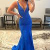 Homrain Mermaid Deep V Neck Long Prom Dress With Beading | Blue Prom Dresses