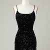 Homrain Sparkly Zipper Backless Sequins Tight Short Homecoming Dress | Black Hoco Dresses