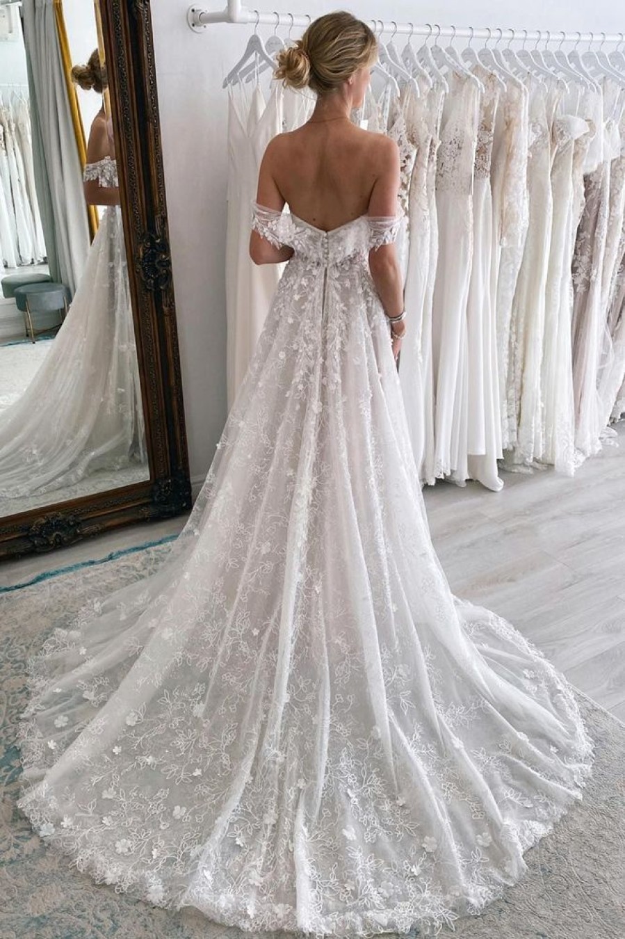 Homrain Off The Shoulder Long Lace Mermaid Wedding Dress With Appliques | Lace Wedding Dresses