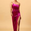 Homrain One Shoulder Velvet Prom Dress With Slit | Wedding Guest Dresses