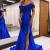 Homrain Sparkly Corset Detachable Neck Mermaid Long Prom Dress With Slit | Blue Prom Dresses