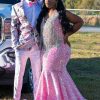 Homrain Pink Floral Jacquard Shawl Lapel 2 Piece Prom Homecoming Suits | Homecoming Suits