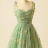 Homrain Cute Princess Embroidery Tulle Short Homecoming Dress | Green Prom Dresses