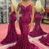 Homrain Strapless Sequins Mermaid Prom Dress | Hot Pink Prom Dresses