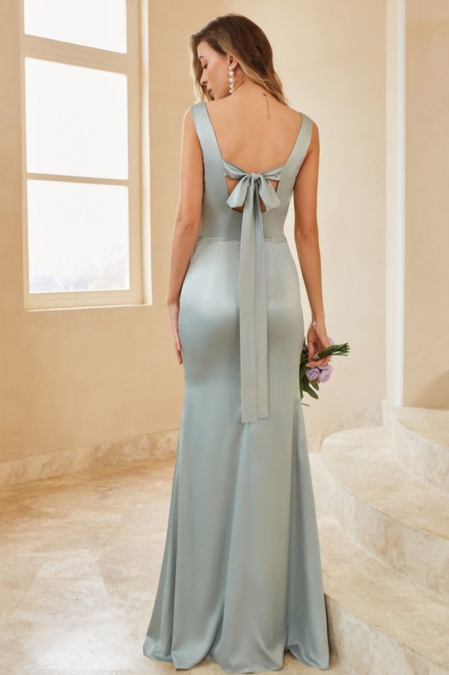 Homrain Satin Bridesmaid Dress With Slit | Bridesmaid Dresses