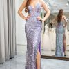 Homrain Sparkly Mermaid Spaghetti Straps Long Prom Dress With Slit | Purple Prom Dresses