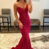 Homrain Mermaid Sequins Long Prom Dress | Red Prom Dresses