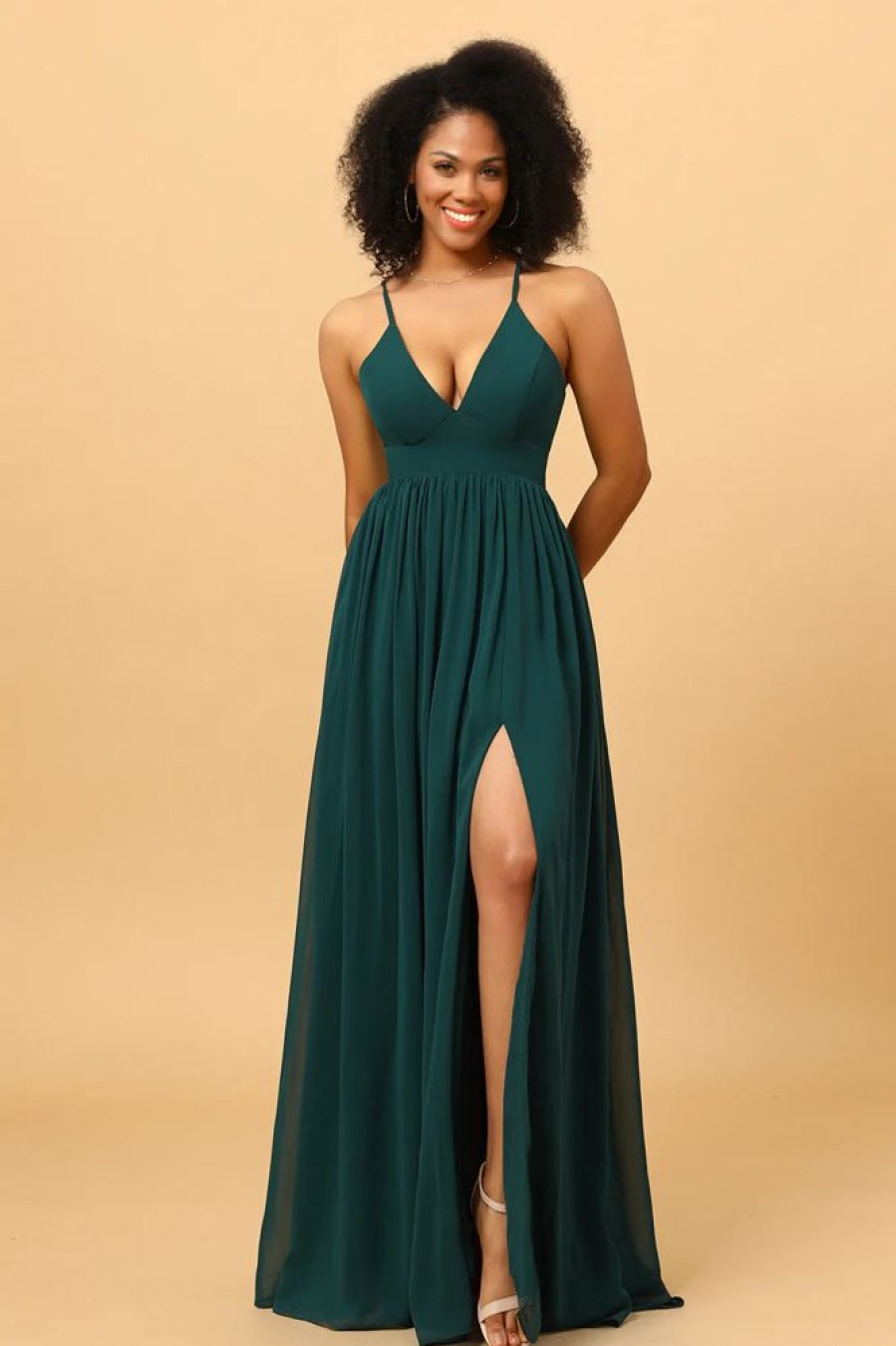 Homrain Chiffon Spaghetti Straps Bridesmaid Dress With Slit | Bridesmaid Dresses 2024