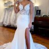 Homrain Spaghetti Straps High Slit Mermaid Wedding Dress With Appliques | Beach Wedding Dresses