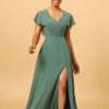 Homrain Chiffon A-Line Green Bridesmaid Dress With Slit | Bridesmaid Dresses 2024