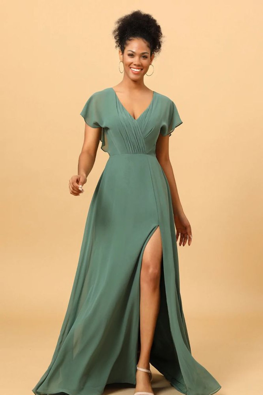 Homrain Chiffon A-Line Green Bridesmaid Dress With Slit | Bridesmaid Dresses 2024