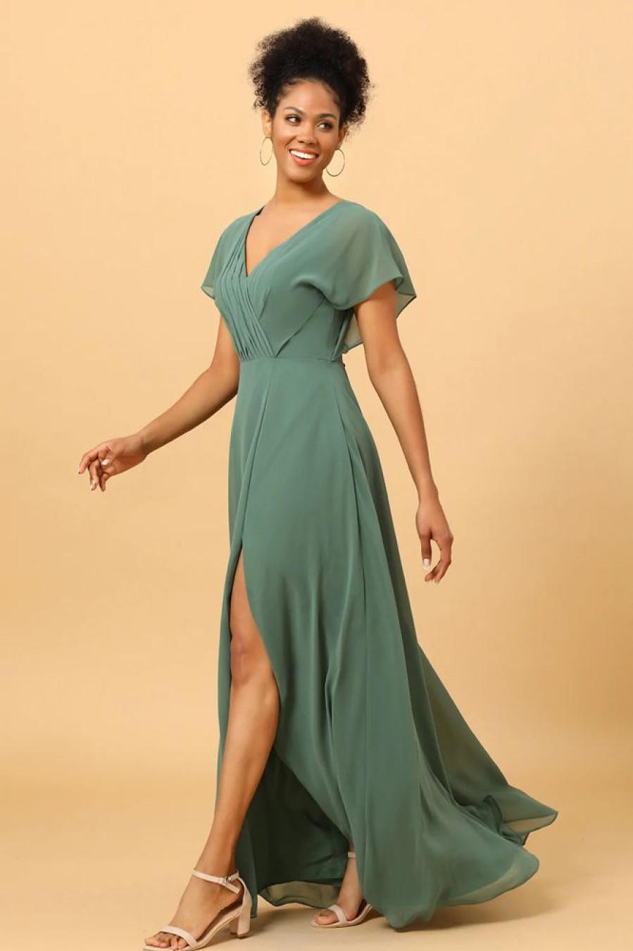 Homrain Chiffon A-Line Green Bridesmaid Dress With Slit | Bridesmaid Dresses 2024