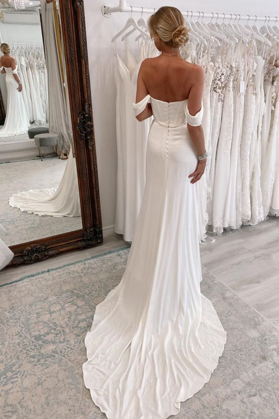 Homrain Simple Long Boho Mermaid Wedding Dress With Slit | Simple Wedding Dresses