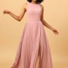 Homrain Blush Long Chiffon Pleated Bridesmaid Dress With Slit | Bridesmaid Dresses 2024