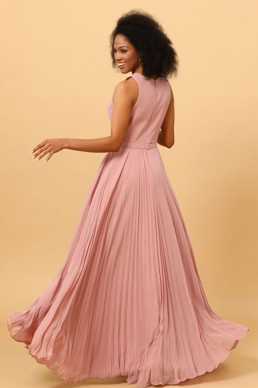 Homrain Blush Long Chiffon Pleated Bridesmaid Dress With Slit | Bridesmaid Dresses 2024