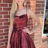 Homrain Sequins Homecoming Dress With Criss Cross Back | Red Hoco Dresses