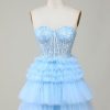 Homrain Cute A-Line Sweetheart Corset Short Homecoming Dress With Ruffles | Blue Hoco Dresses