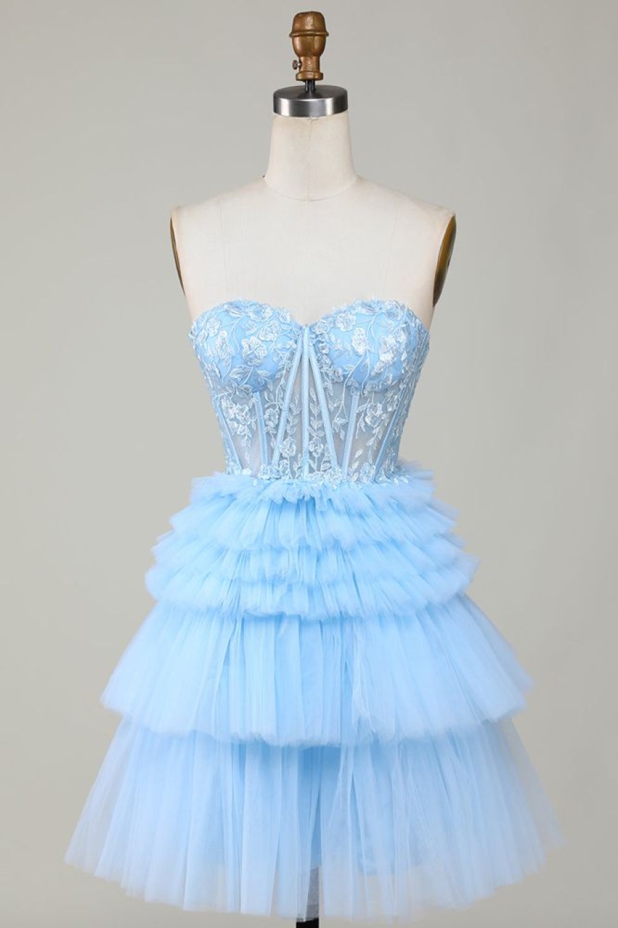 Homrain Cute A-Line Sweetheart Corset Short Homecoming Dress With Ruffles | Blue Hoco Dresses