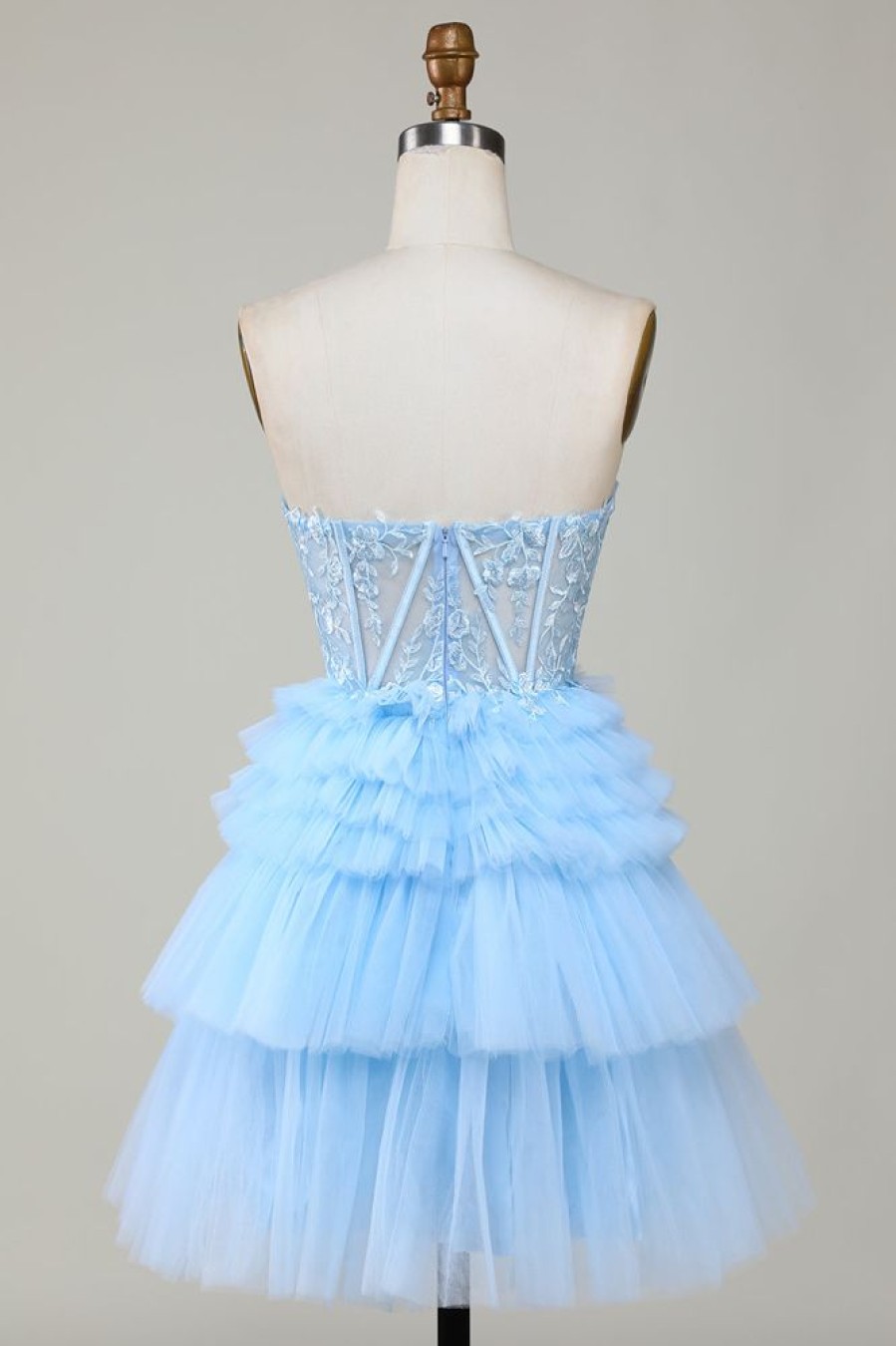 Homrain Cute A-Line Sweetheart Corset Short Homecoming Dress With Ruffles | Blue Hoco Dresses