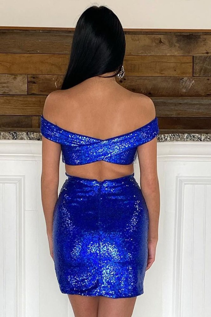 Homrain Open Back Sequins Tight Hoco Dress | Blue Hoco Dresses