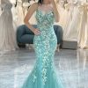 Homrain Mermaid Backless Long Corset Prom Dress With Appliques | Green Prom Dresses