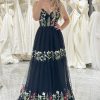 Homrain A Line Backless Long Prom Dress With Appliques | Black Prom Dresses