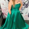 Homrain Plus Size Satin Long Prom Dress With Pockets | Green Prom Dresses