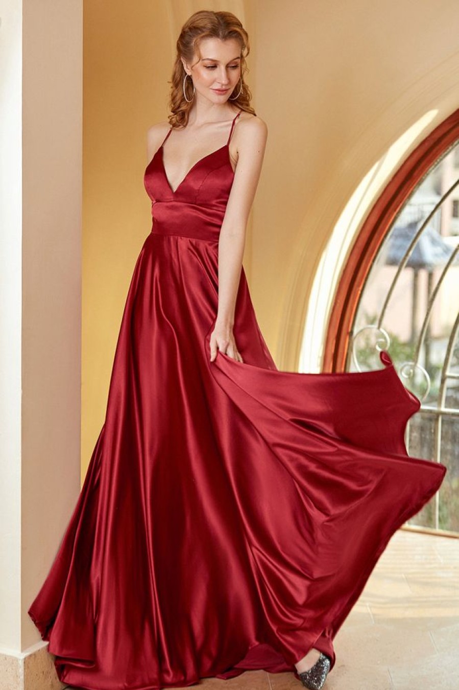 Homrain Spaghetti Straps Simple Prom Dress | Red Prom Dresses