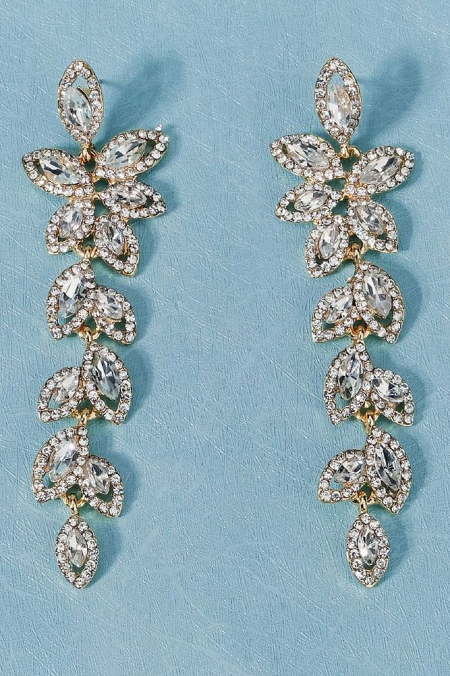 Homrain Vintage Simple Rhinestone Gold Leaf Earrings | Bridal Accessories