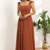 Homrain Chiffon A-Line Floor Length Bridesmaid Dress With Ruffles | Boho Bridesmaid Dresses