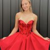 Homrain Sparkly A-Line Mirror Short Homecoming Dress | Red Hoco Dresses