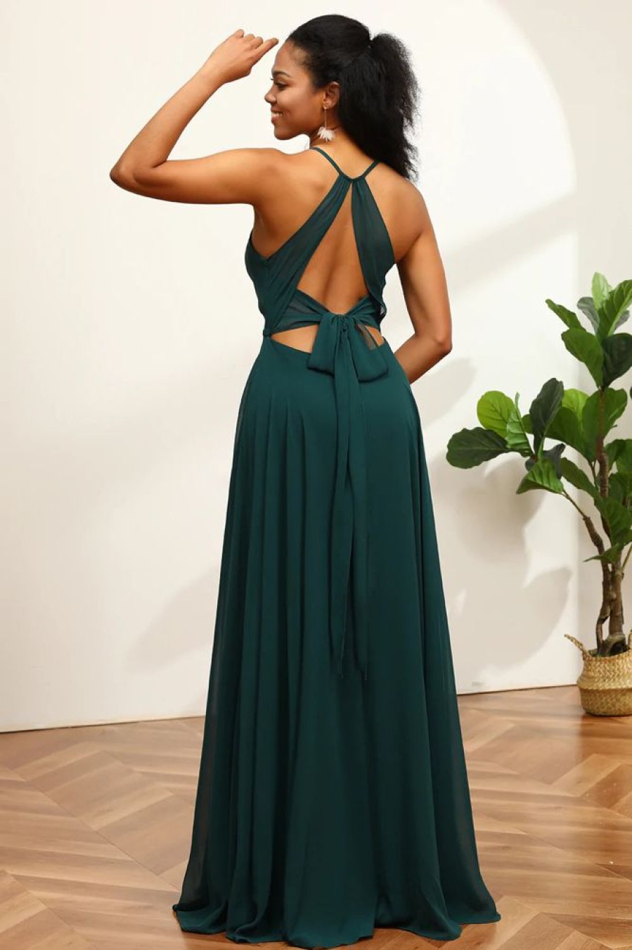 Homrain Pine Halter Sleeveless Bridesmaid Dress | Bridesmaid Dress Under 100