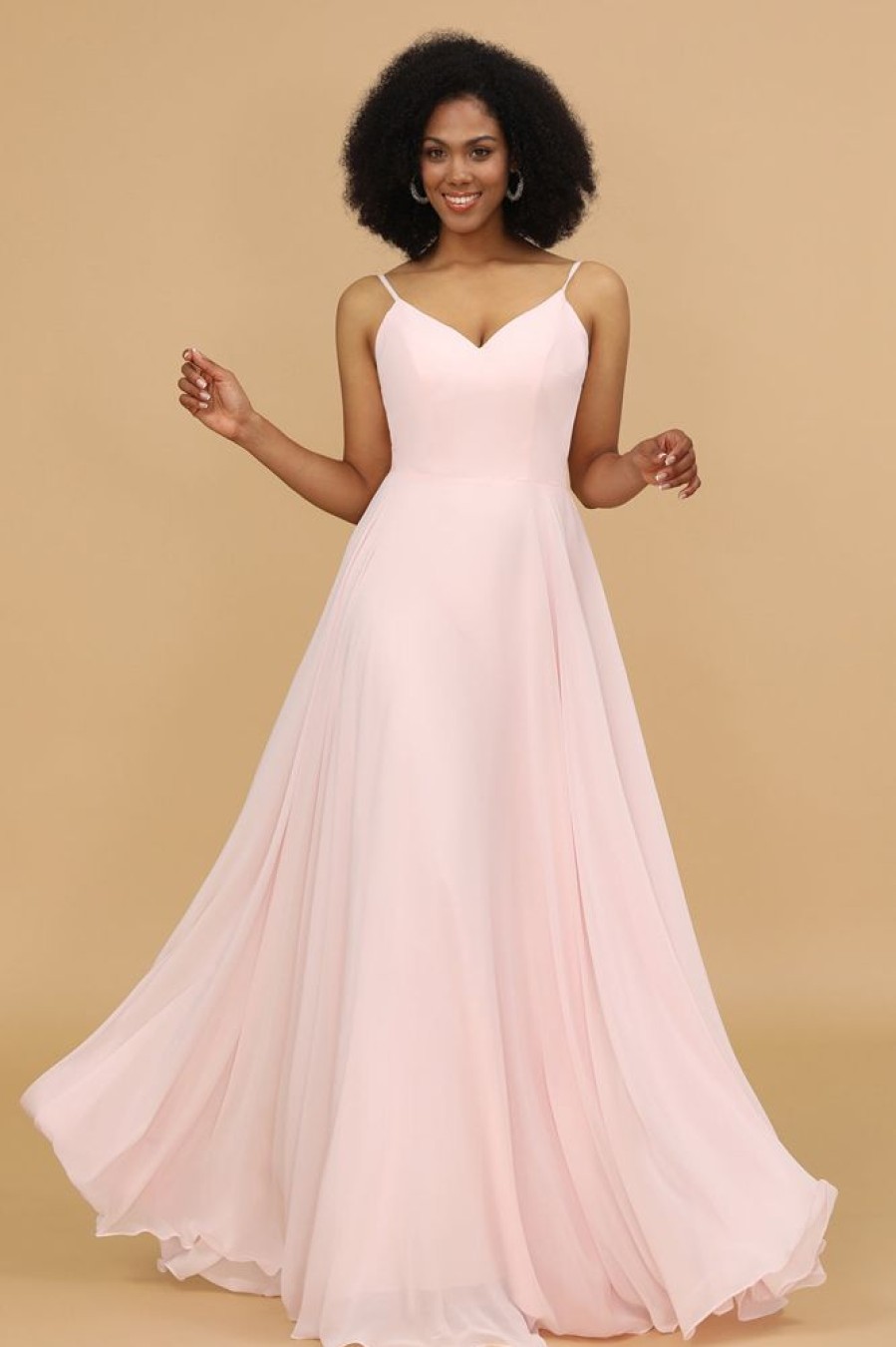 Homrain A Line Spaghetti Straps Chiffon Long Bridesmaid Dress | Bridesmaid Dress Under 100