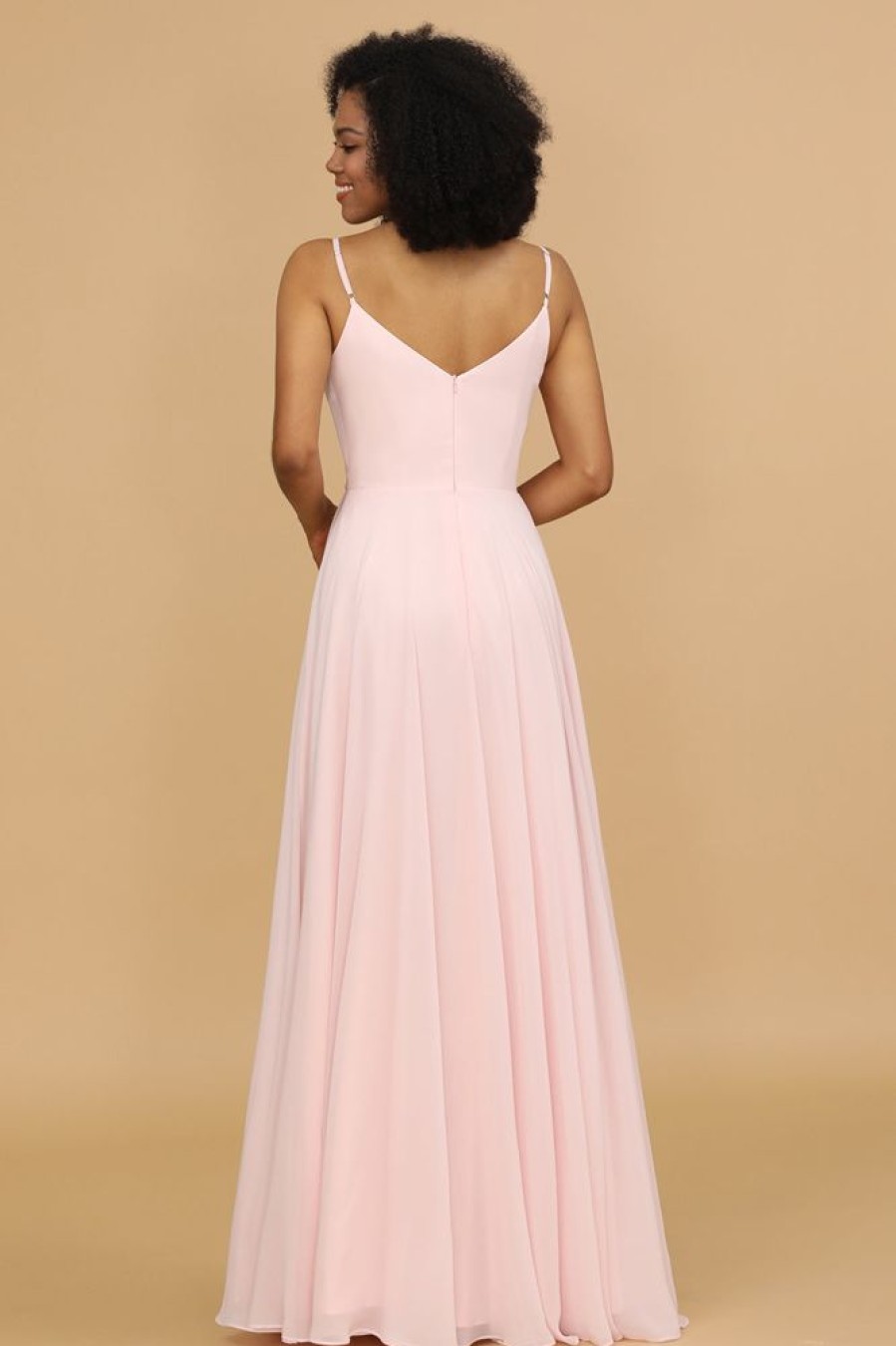 Homrain A Line Spaghetti Straps Chiffon Long Bridesmaid Dress | Bridesmaid Dress Under 100