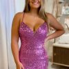 Homrain Sequins Tight Homecoming Dress With Fringes | Purple Hoco Dresses