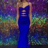 Homrain Hollow-Out Mermaid Lace-Up Back Long Prom Dress | Blue Prom Dresses