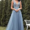 Homrain A-Line Long Prom Dress With Appliques | Blue Prom Dresses