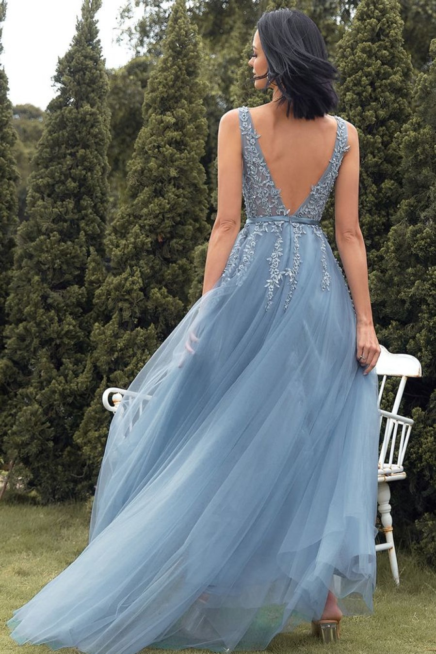 Homrain A-Line Long Prom Dress With Appliques | Blue Prom Dresses