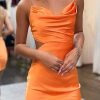 Homrain Open Back Ruched Tight Homecoming Dress | Orange Prom Dresses