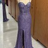 Homrain Glitter Mermaid Long Corset Prom Dress With Slit | Purple Prom Dresses