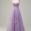 Homrain A-Line Prom Dress With Embroidery | Purple Prom Dresses