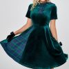 Homrain Plaid Vintage Velvet Dress | Green Hoco Dresses