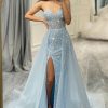 Homrain Glitter Long Corset Prom Dress With Slit | Blue Prom Dresses