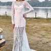 Homrain Mermaid Long Sleeves Lace Boho Wedding Dress With Sweep Train | Mermaid Wedding Dresses