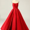 Homrain A Line Strapless Prom Party Dress With Split Front | Red Prom Dresses