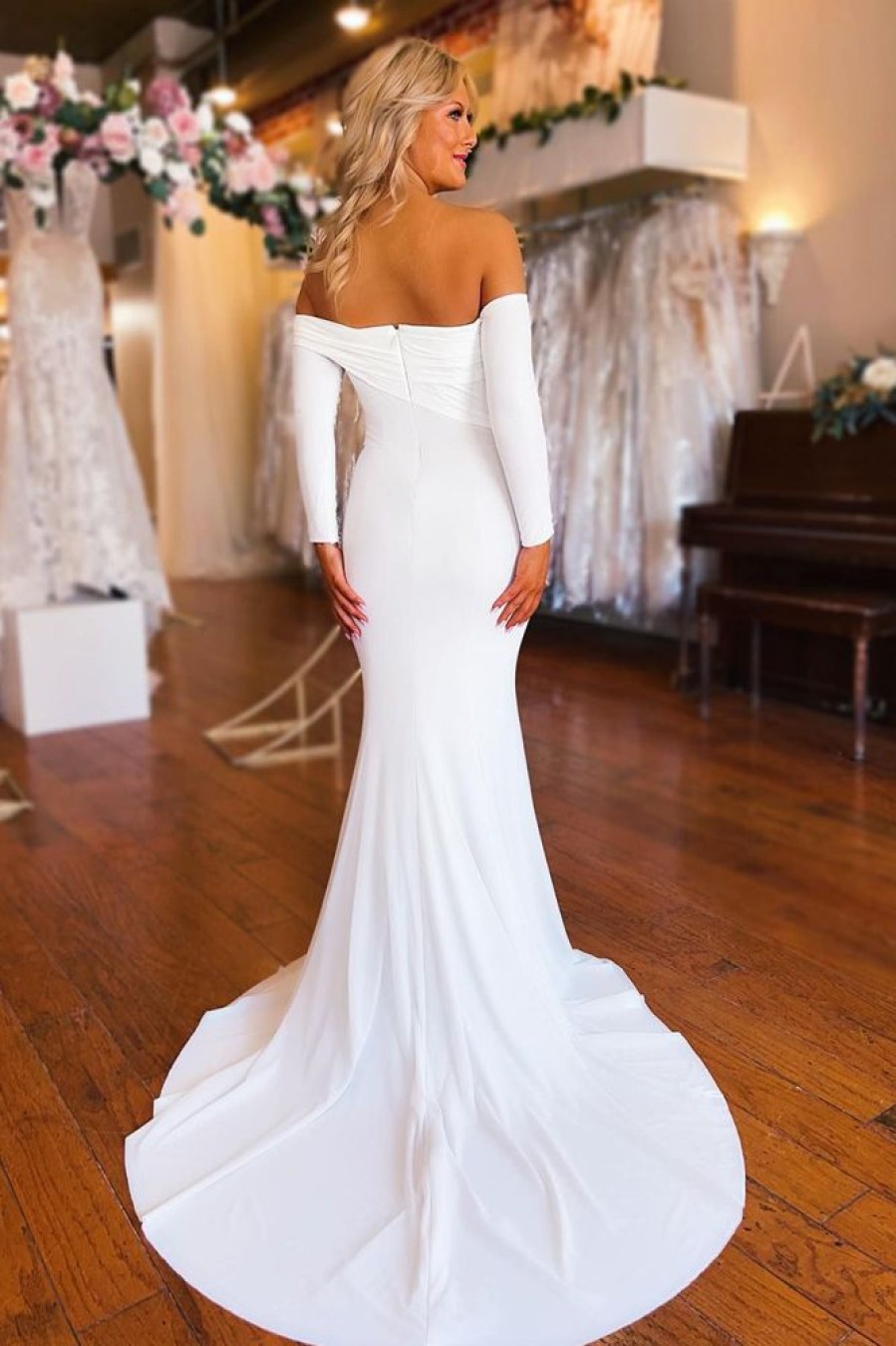 Homrain Simple Boho Mermaid Long Wedding Dress With Sleeves | Simple Wedding Dresses